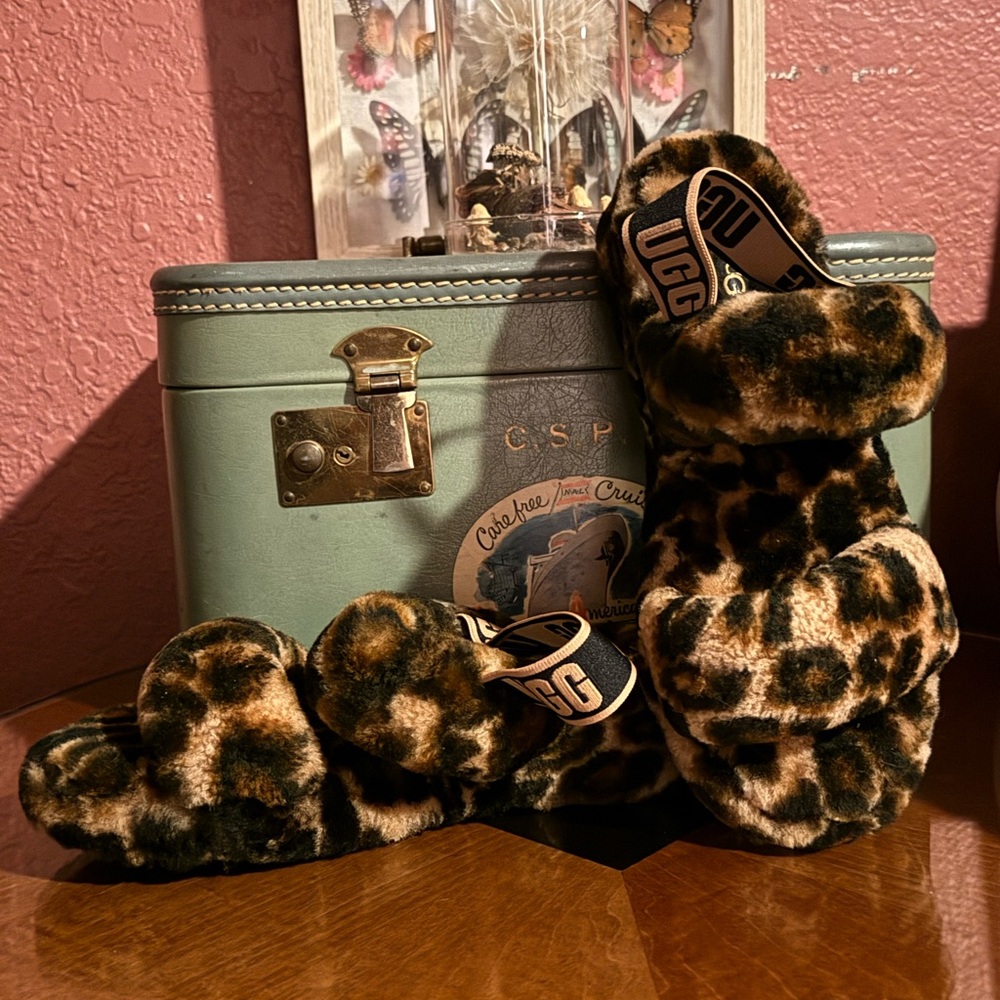 UGG Animal Print Fluffy Sandals